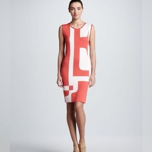 Escada Knit Geometric Cashmere Blend Coral Dress